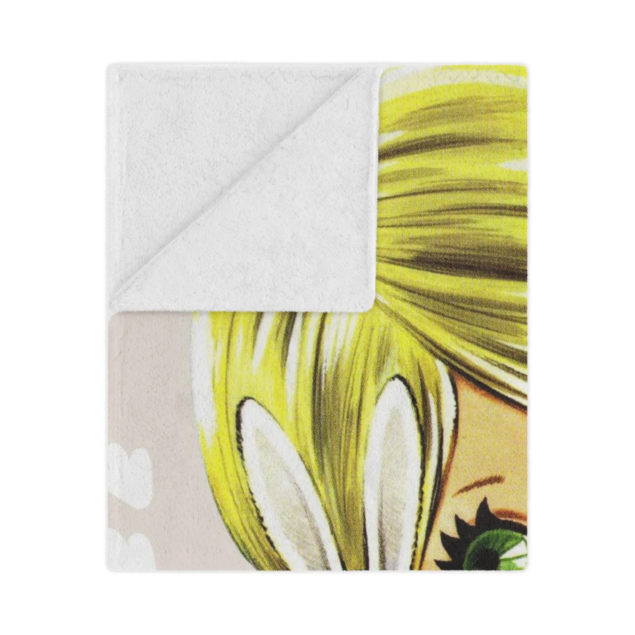 70's Retro Blanket, Blonde Haired, Big Green Eyes, Pretty Girl, Flower Power, Groovy Flowers, Girl With Bunny, Sweet, Simple Minky Blanket
