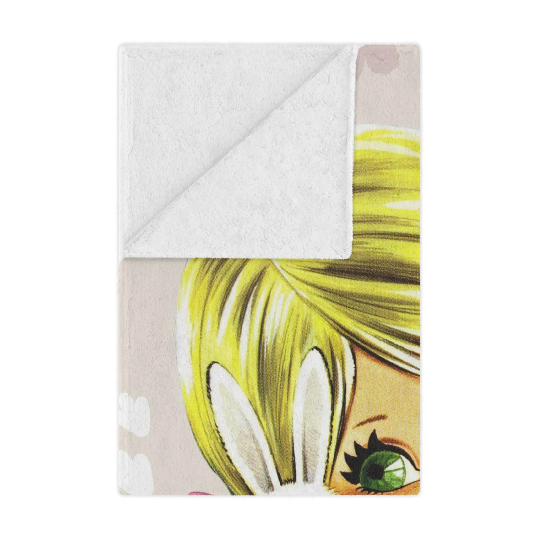 70's Retro Blanket, Blonde Haired, Big Green Eyes, Pretty Girl, Flower Power, Groovy Flowers, Girl With Bunny, Sweet, Simple Minky Blanket