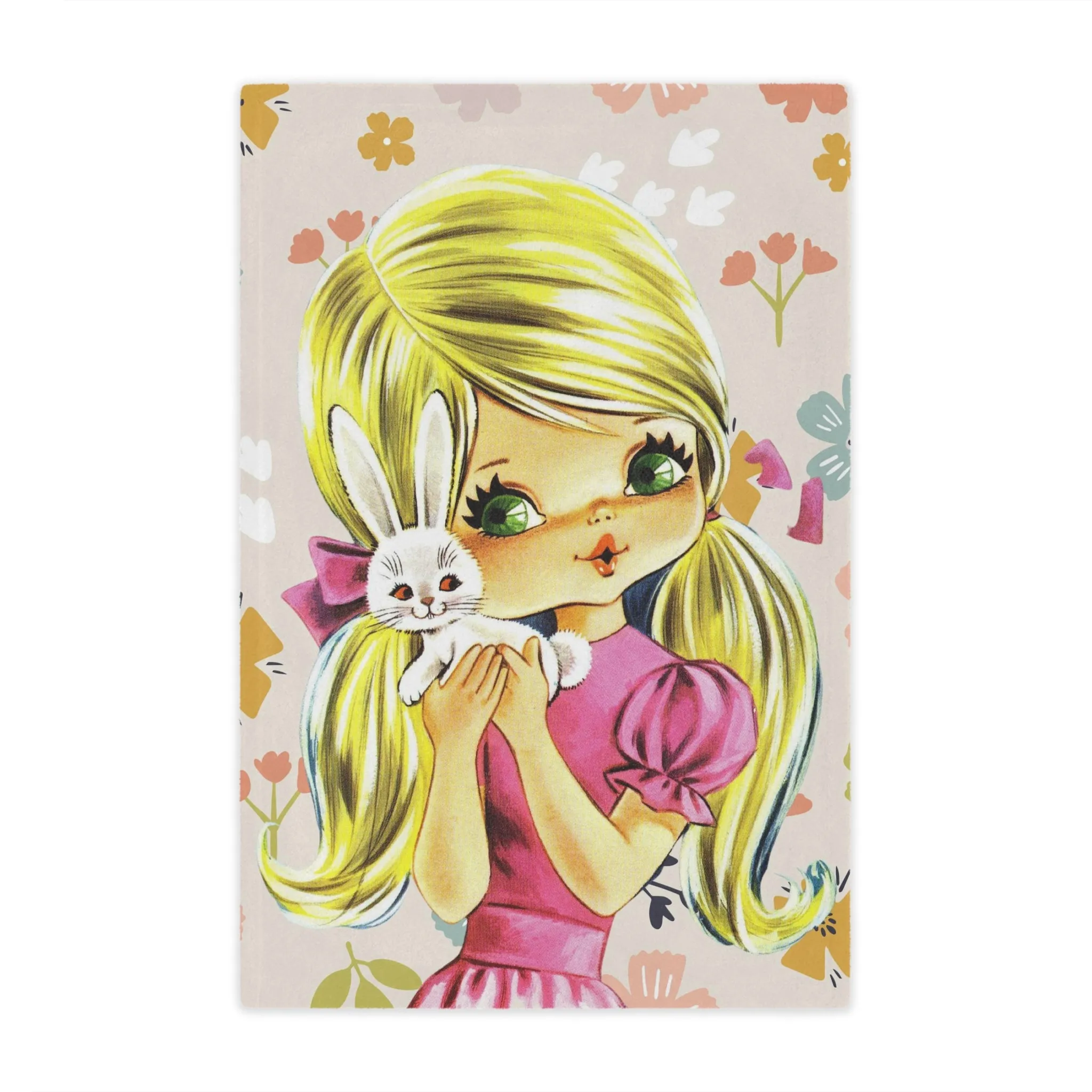 70's Retro Blanket, Blonde Haired, Big Green Eyes, Pretty Girl, Flower Power, Groovy Flowers, Girl With Bunny, Sweet, Simple Minky Blanket
