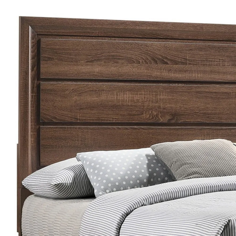 Amor Full Size Bed, Modern Carved Panel Design, Tapered Legs, Brown By Casagear Home