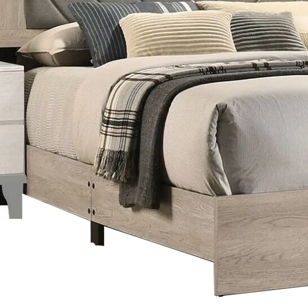 Cato Queen Size Bed, Upholstered Gray Headboard, Cream By Casagear Home