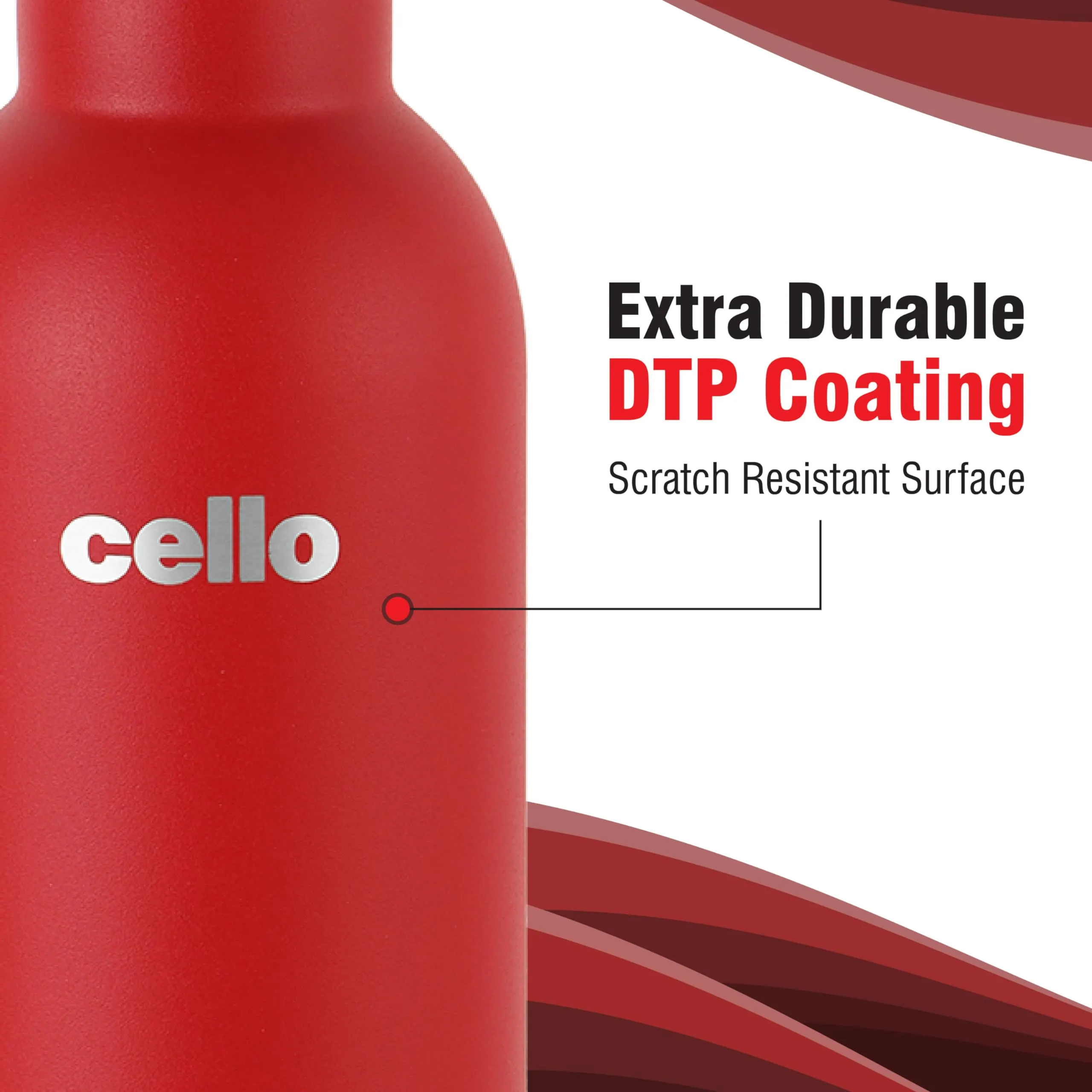 Cello Duro Tuff Steel Series Mac Flask | Hot and Cold Stainless Steel Water Bottle | Durable DTP Coating |Vacuum Insulated Bottle for Travel, Home, Office, School | 900ml, Red