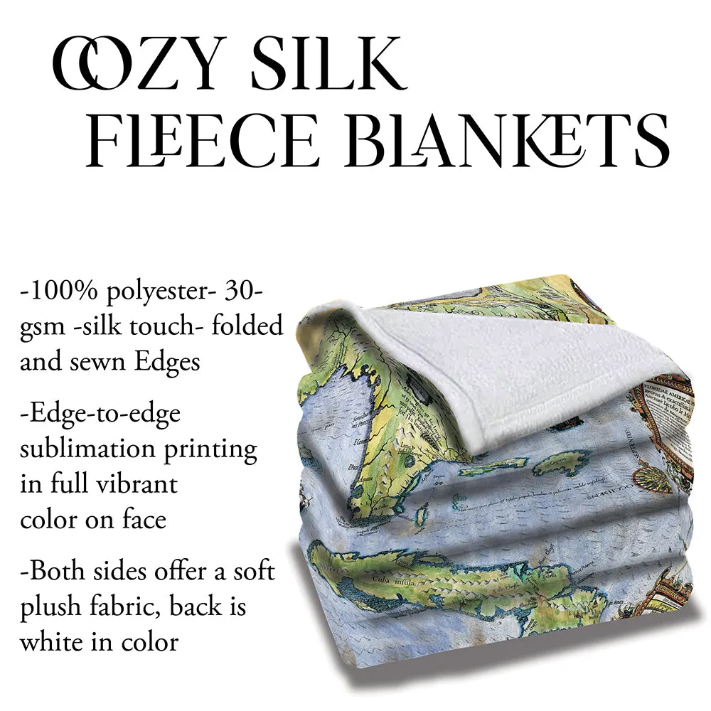 Floridae 1564 Jaques Le Moyne Florida Map Blanket Double Stitched Edges Cozy Luxury Fluffy Super Soft 430 GSM Polyester Throw Blanket