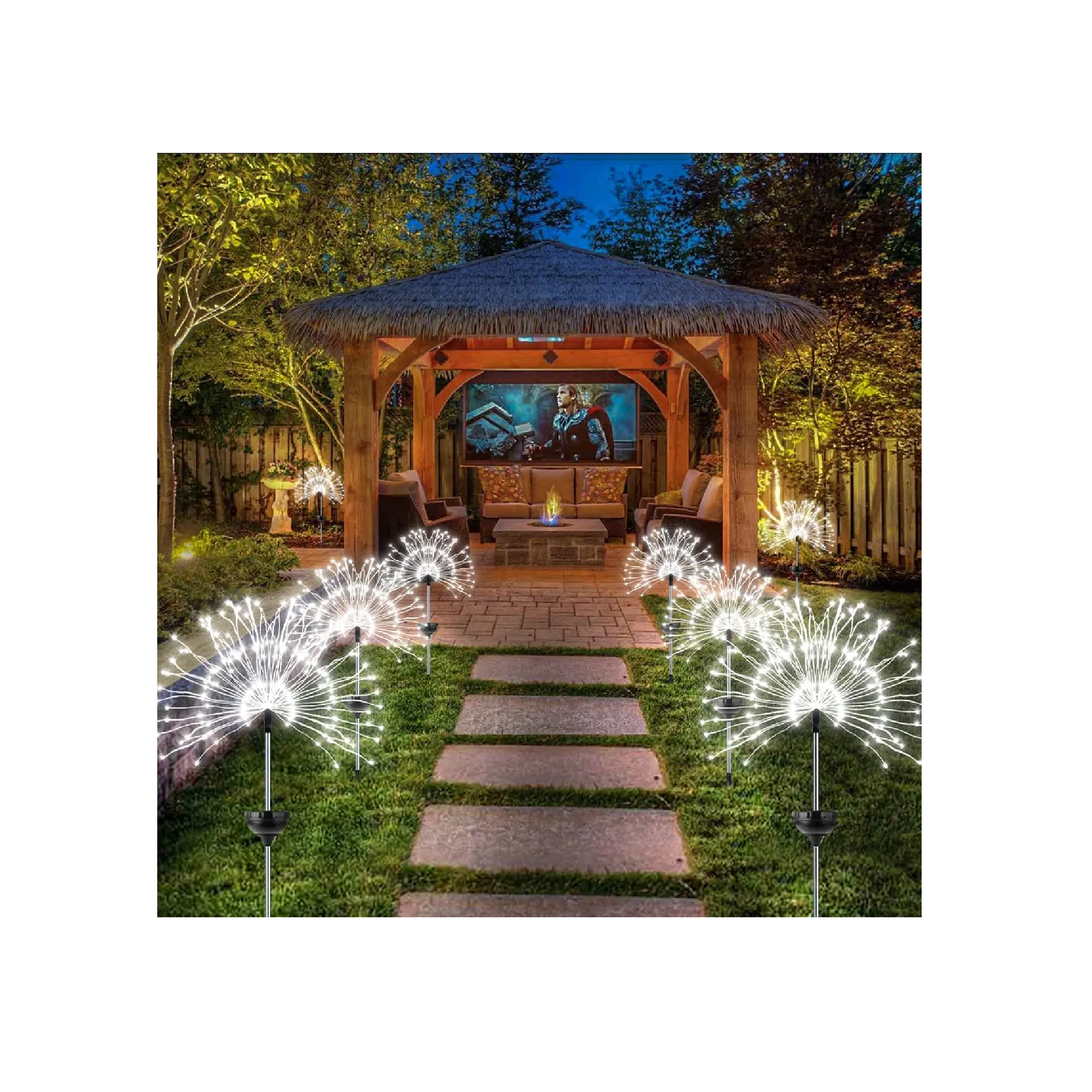 Honche Round Solar Outdoor Firework Lights | Raincoats| For Weddings| Gardens| Trails| Decorations | Color Cool White