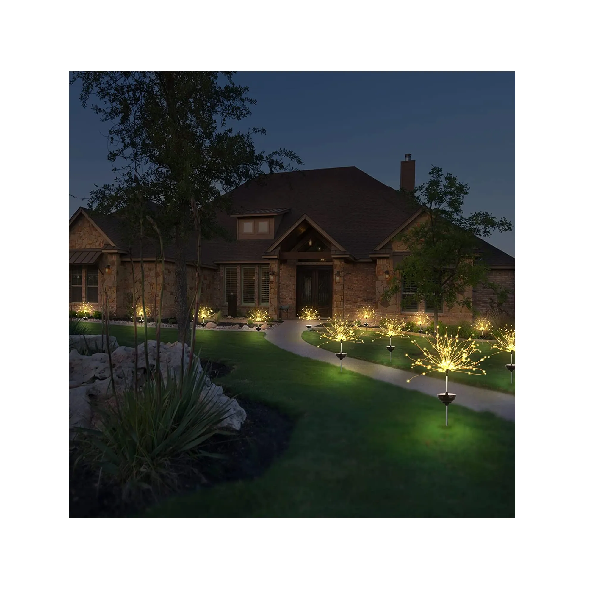 Honche Round Solar Outdoor Firework Lights | Raincoats| For Weddings| Gardens| Trails| Decorations | Color Warm White