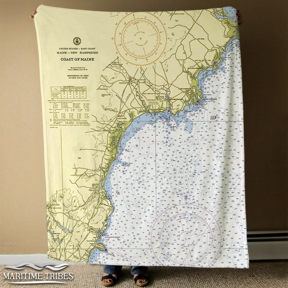 Nautical Chart Blankets, Maine Coastal Maps