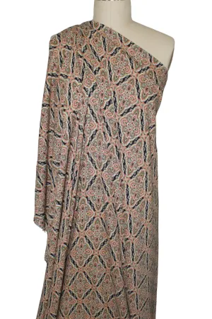 Paisley Medallions Rayon Challis - Orange Tones on Black