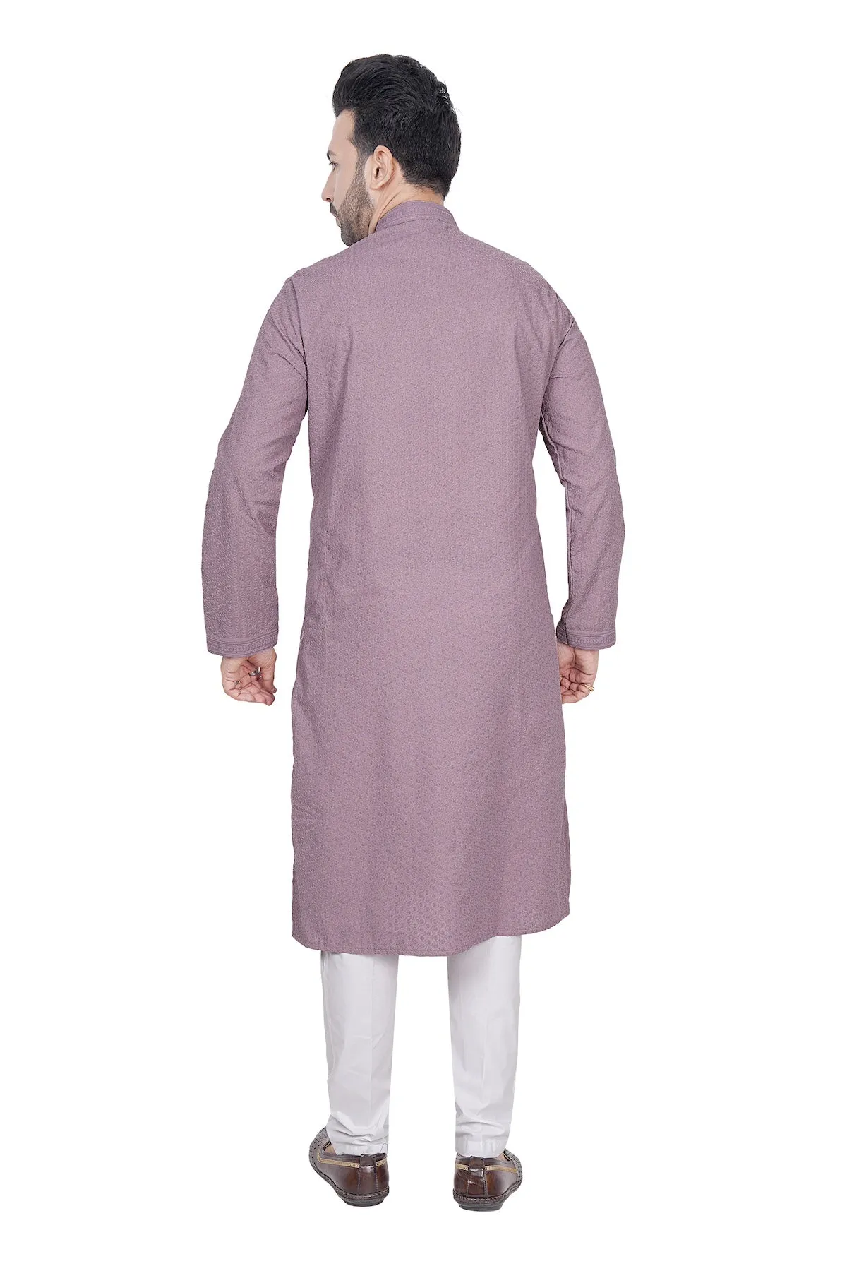 Powder purple embroidered mens kurta