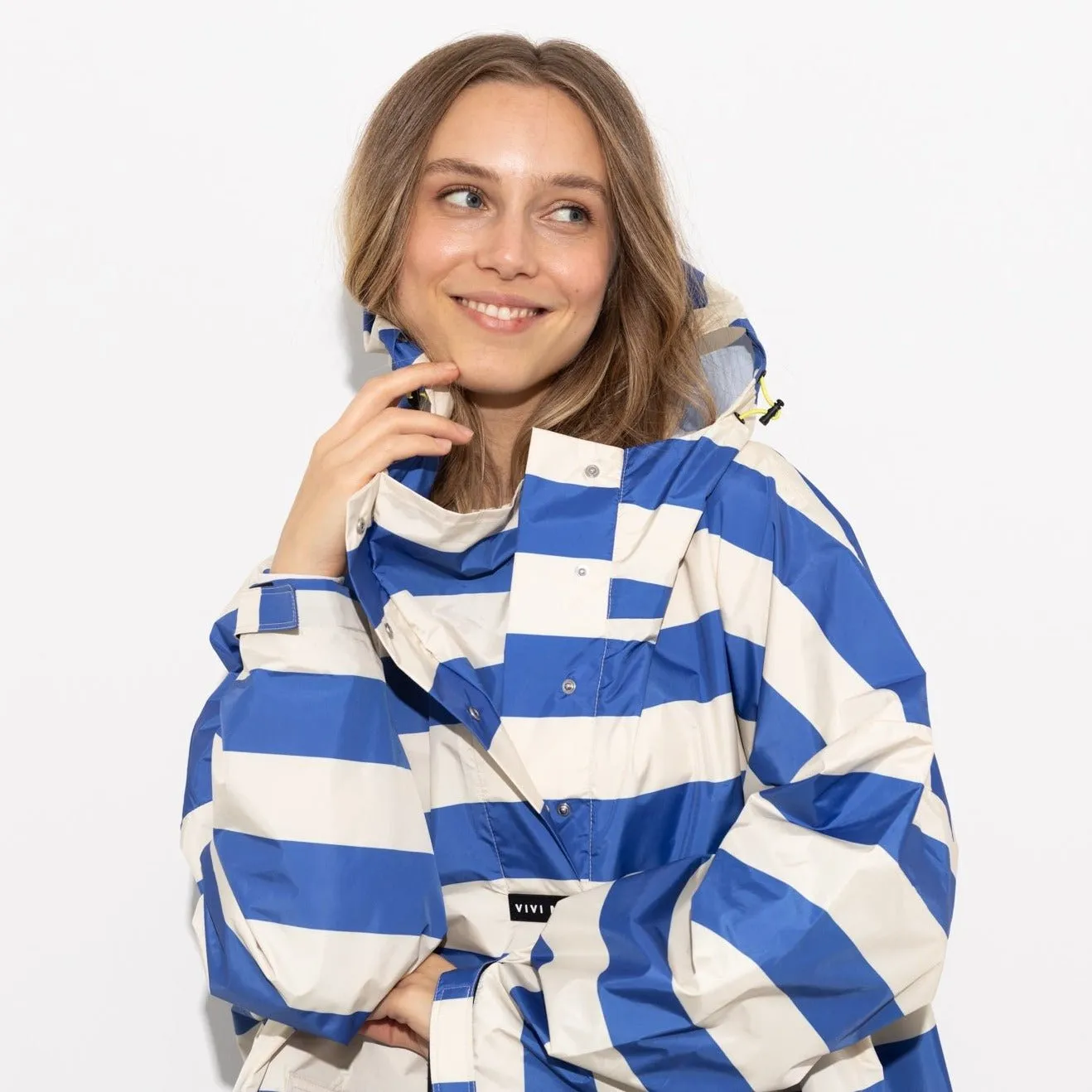 Raincoat bold stripes - blue/sand