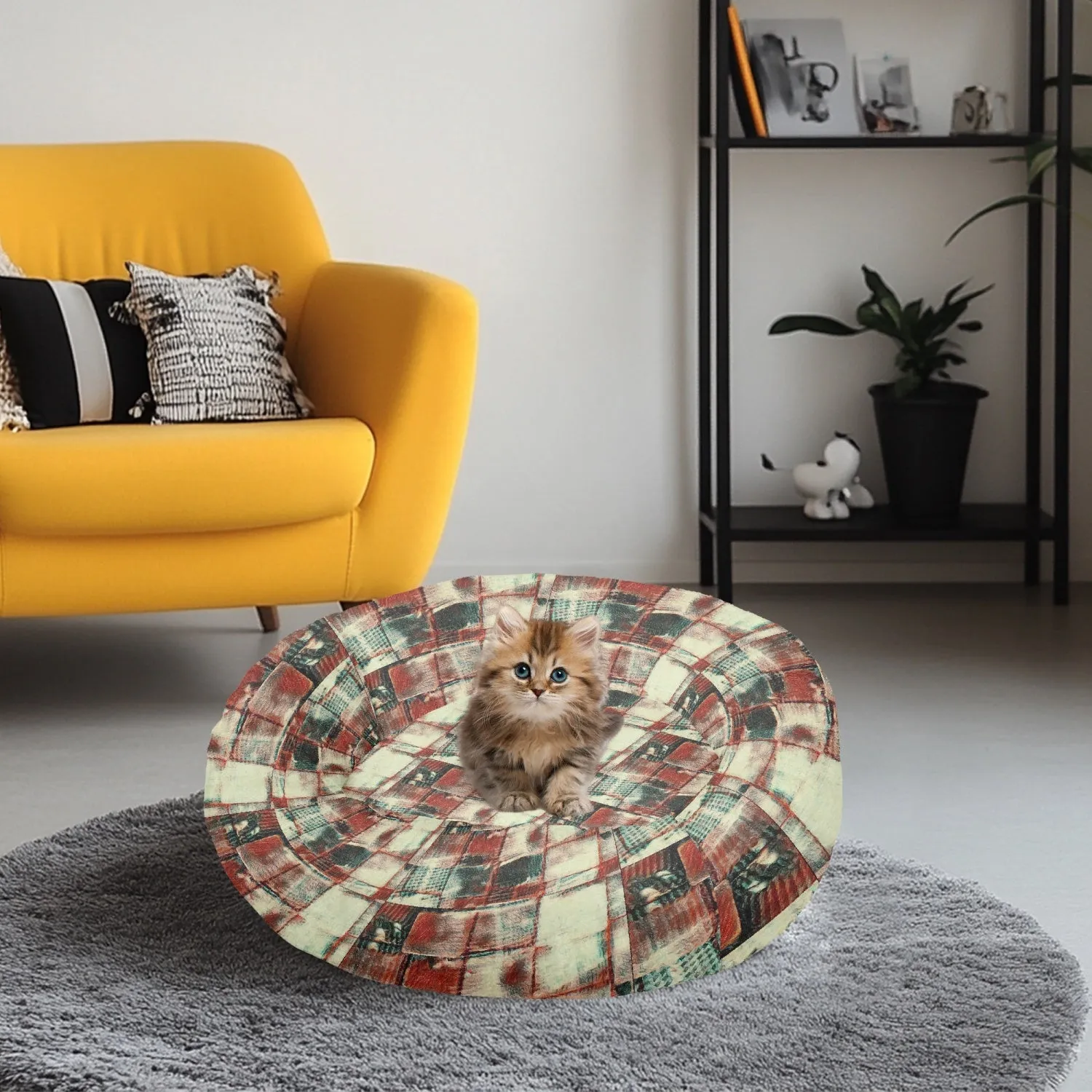 Square Dance -. Round Small Size Pet Bed - 300 gram Flannel