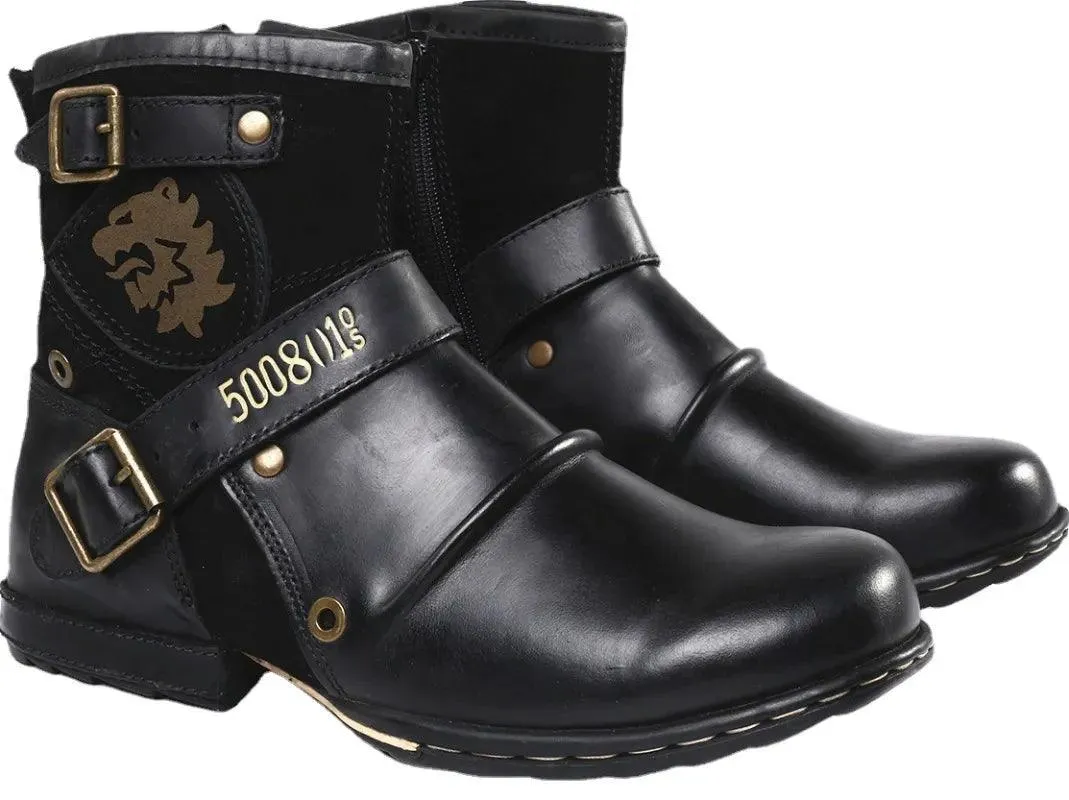 WInter Fashion Men's Shoes Boots Warm Leather Vintage Motorcycle Male